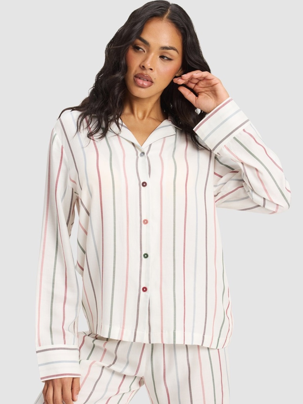 Cozy Earth | Soft Woven Long Sleeve Pajama Top (Cottage Stripe) - Picture 4 of 7